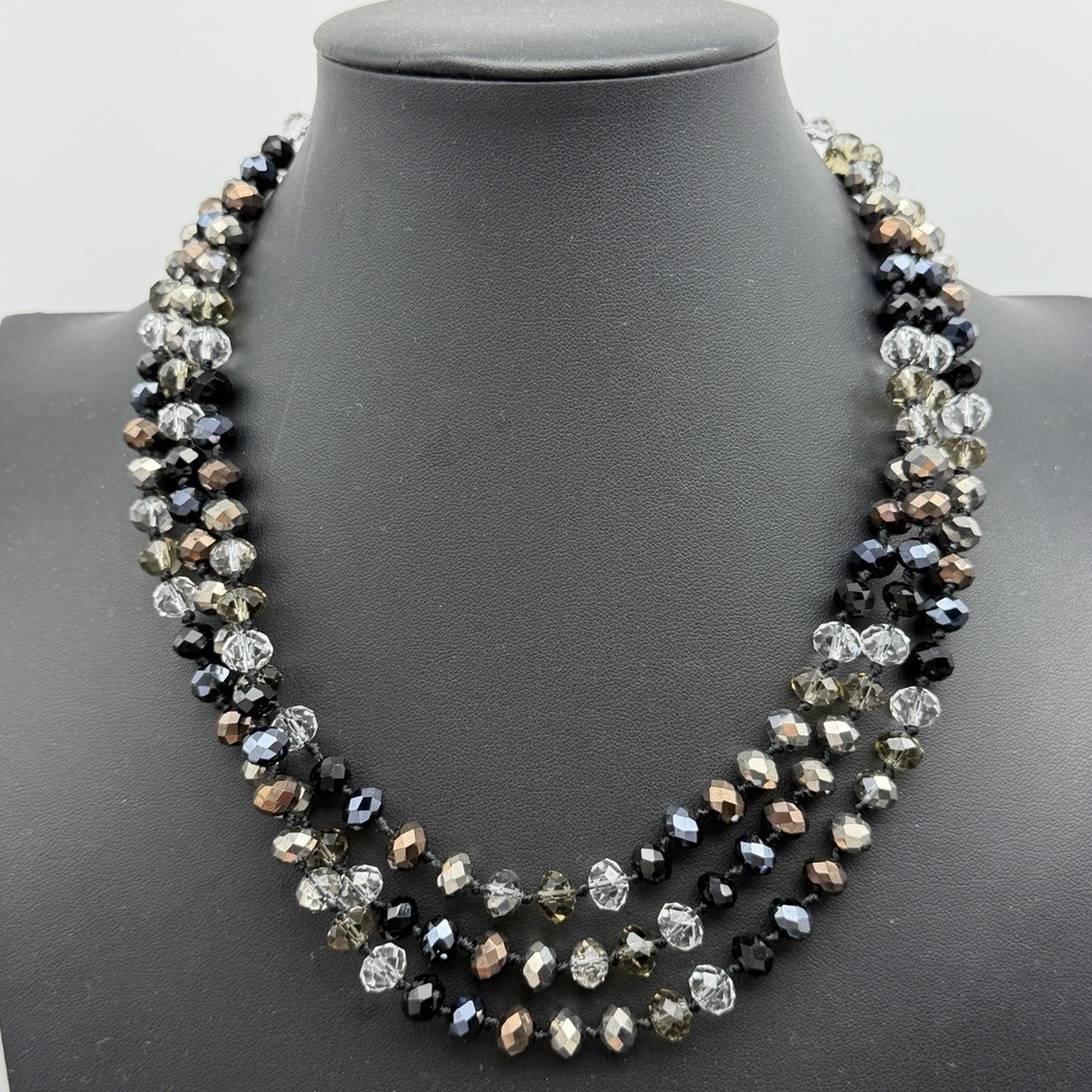 Joan Rivers Beaded Crystal Flapper Necklace 62" Clear Gray Black AB Japanned - Picture 2 of 7